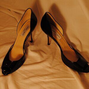 JIMMY CHOO SZ 9 1/2 WOMENS BLACK PATTON LEATHER 3 1/2 HEELS